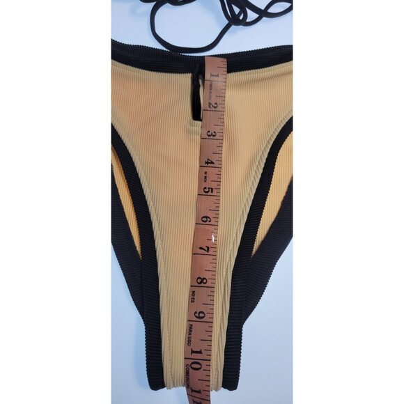 SAME Los Angeles Swim Bikini Set 2Pc Triangle Top XL High Weist Bottom L Beige - Picture 11 of 12